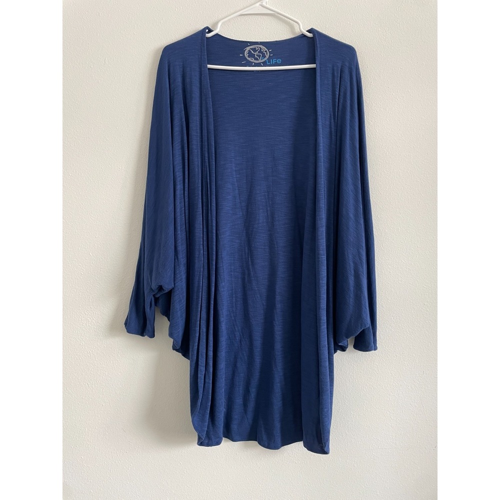 Blue Life Cardigan Women M Blue Knit Open Resort Boho Knit Modal Cover Up